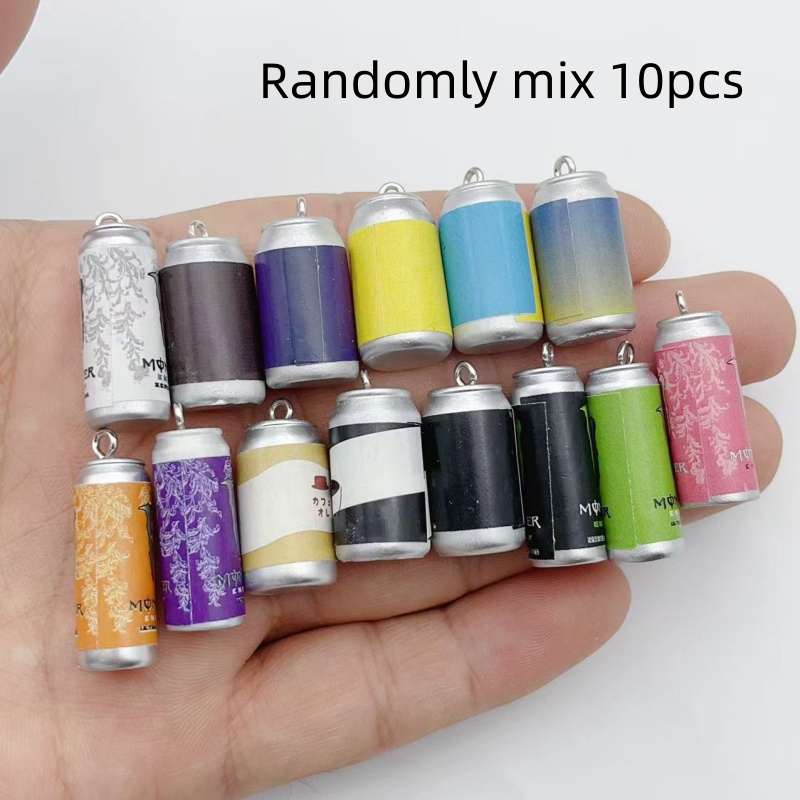Resin Art Essentials - 10個入り ミニチュア シミュレーション飲料缶 レジンチャーム カラフルな模造ドリンクボトルペンダント DIY