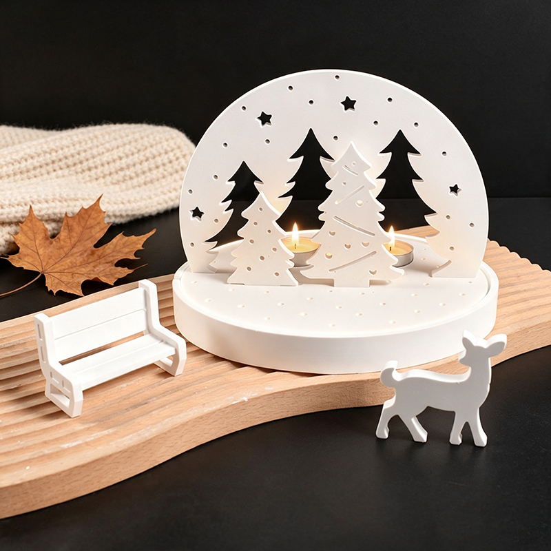 Resin Art Kit With Molds - クリスマスエルクティーライトキャンドルホルダーシリコンモールド、3Dレジンプラスタートレイモールドキット、DIY冬景色ランプベースクラフトツールセット