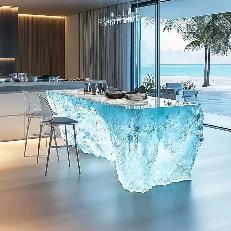 Resin Art Coffee Table - 透明なアイランドヴィラバーホームアート高級樹脂製氷河コーヒーテーブル