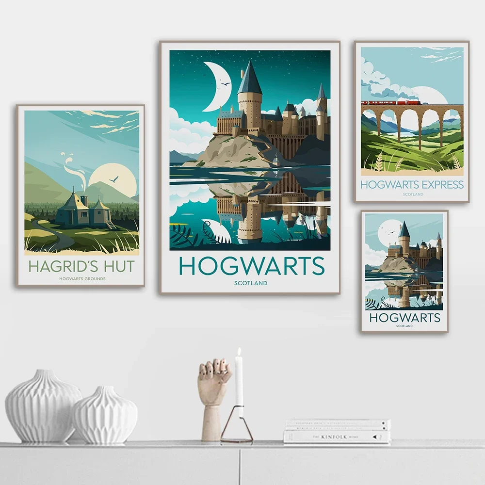 Resin Art On Wall - 映画美学ウォールアートホグワーツ城太陽HDオイルオンダイヤモンドポスターとプリントホームベッドルームリビングルーム装飾ギフト