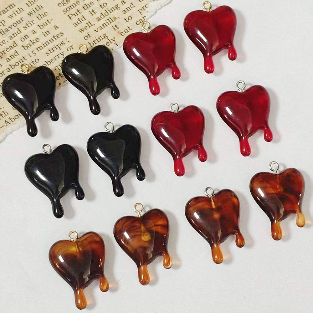 Resin Art Essentials - 10 個ドロップブラッドハート型樹脂チャームハロウィンペンダント DIY イヤリングネックレスジュエリーキーホルダー作成アクセサリー用