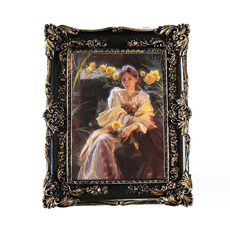 Resin Art Photo Frame - ヨーロッパスタイル樹脂レリーフ花フォトフレーム黒色額縁長方形フォトホルダーデスクトップディスプレイ装飾品装飾