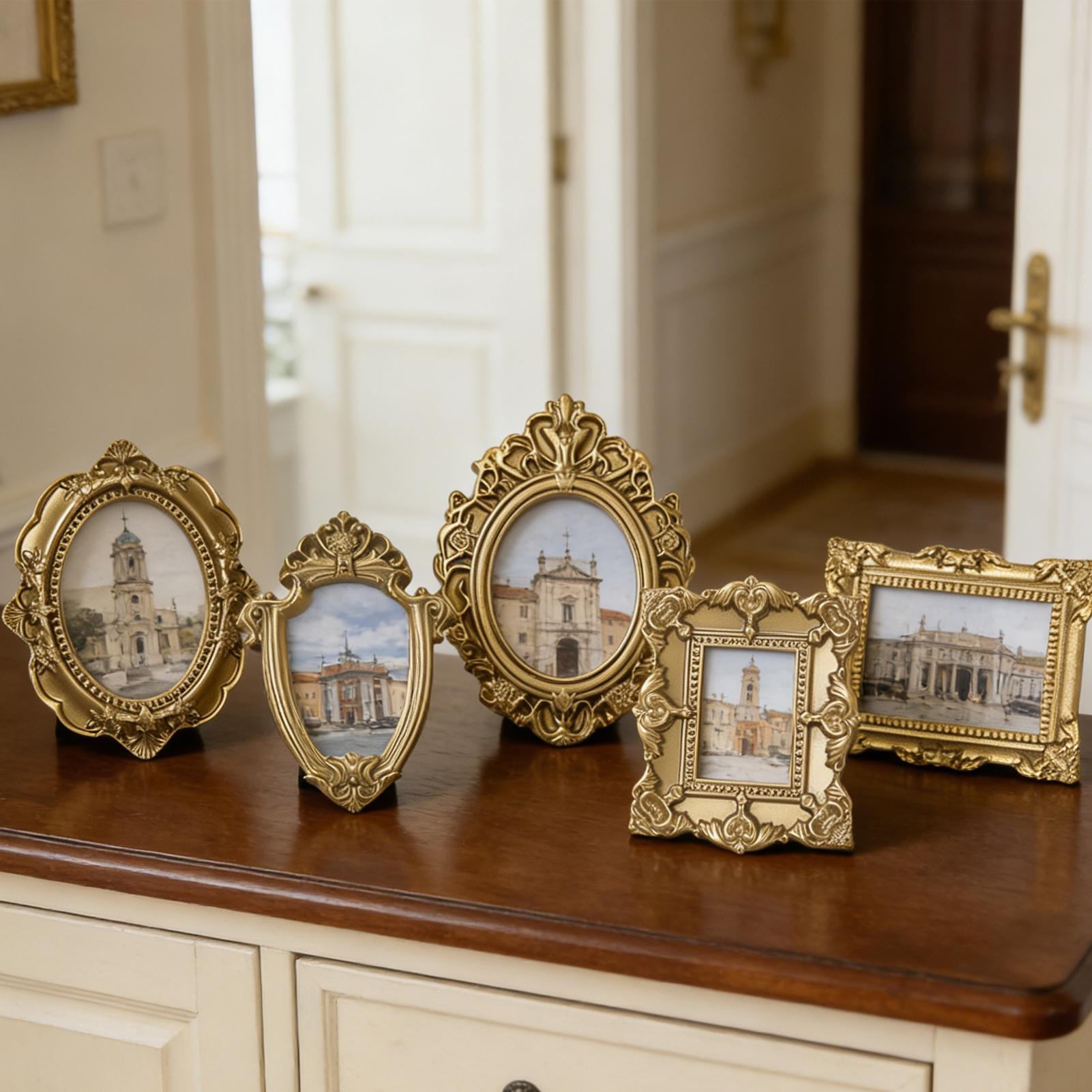 Resin Art Photo Frame - ミニチュア額縁 5 個 ヴィンテージ樹脂製小さな写真ホルダー 壁テーブル装飾用 ドールハウス工芸品