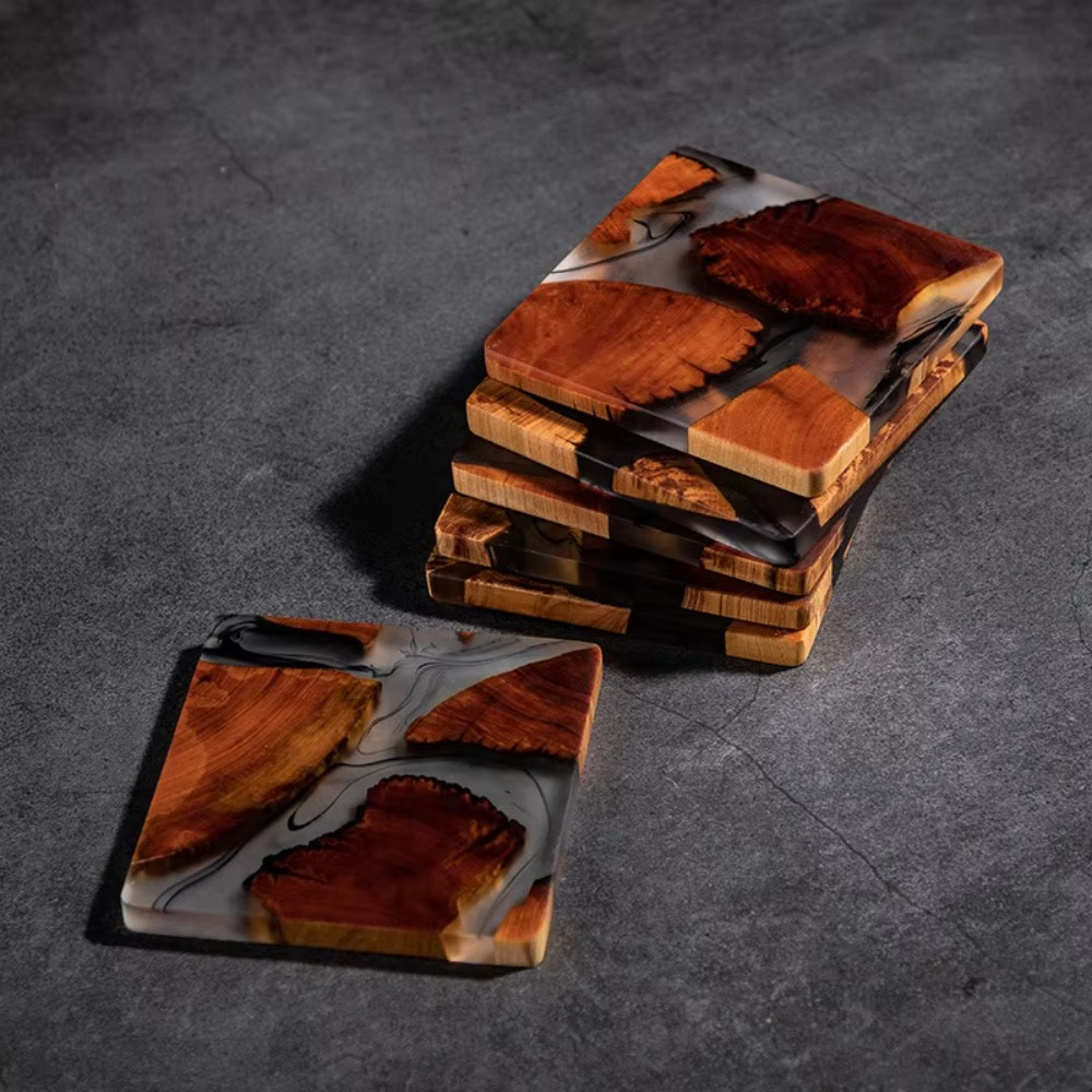 Resin Art Coffee Table - 木製樹脂コースターカップクッション,四角い滑り止めマット,和風テーブル,抵抗力のあるコーヒードリンクマット,ティースクエアパッド