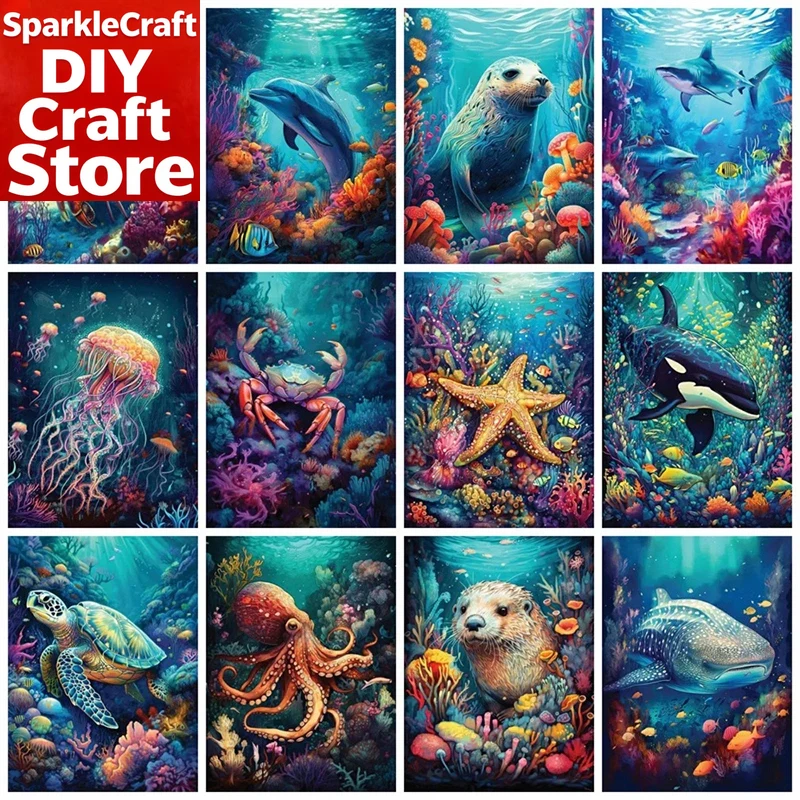 Resin Art On Wall - 1PC フレームレスフルスクエアラウンドダイヤモンド塗装キットイルカウミガメ家の装飾刺繍モザイク動物壁アート