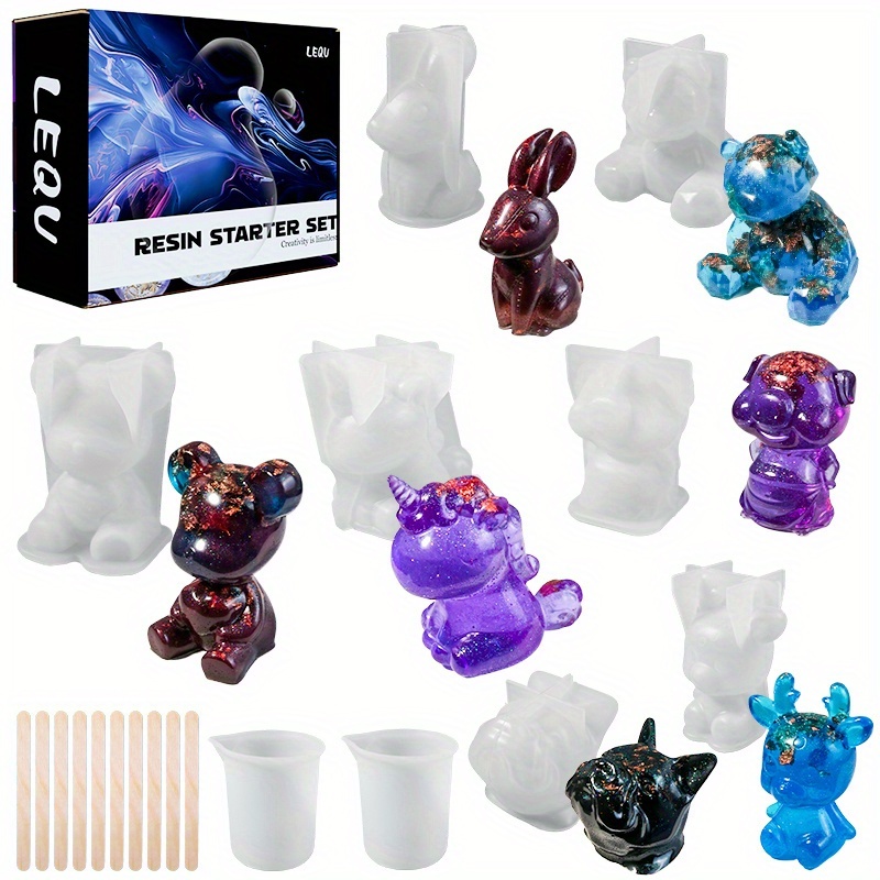 Resin Art Kit With Molds - 19個入りレジン製モールドセット、レジン製作、デスクトップオーナメント、イヤリング、ジュエリーペンダント、製作、ホリデー記念品、最高のギフトに最適