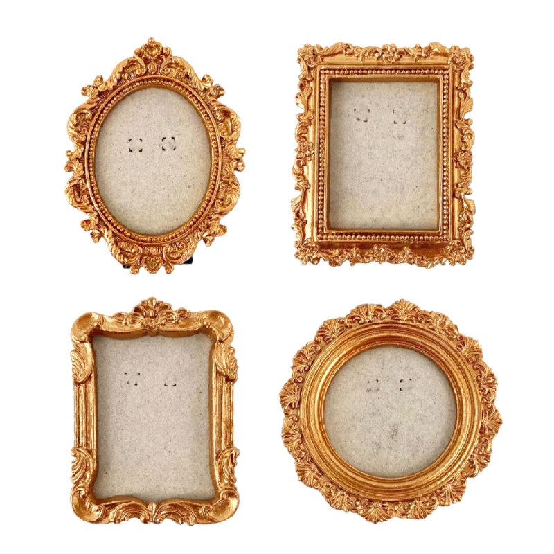 Resin Art Photo Frame - Y1UD ミニ写真レトロフレームスタンド付き小さなアンティーク写真バロック華やかな樹脂フレームハンギングディスプレイ結婚式の装飾