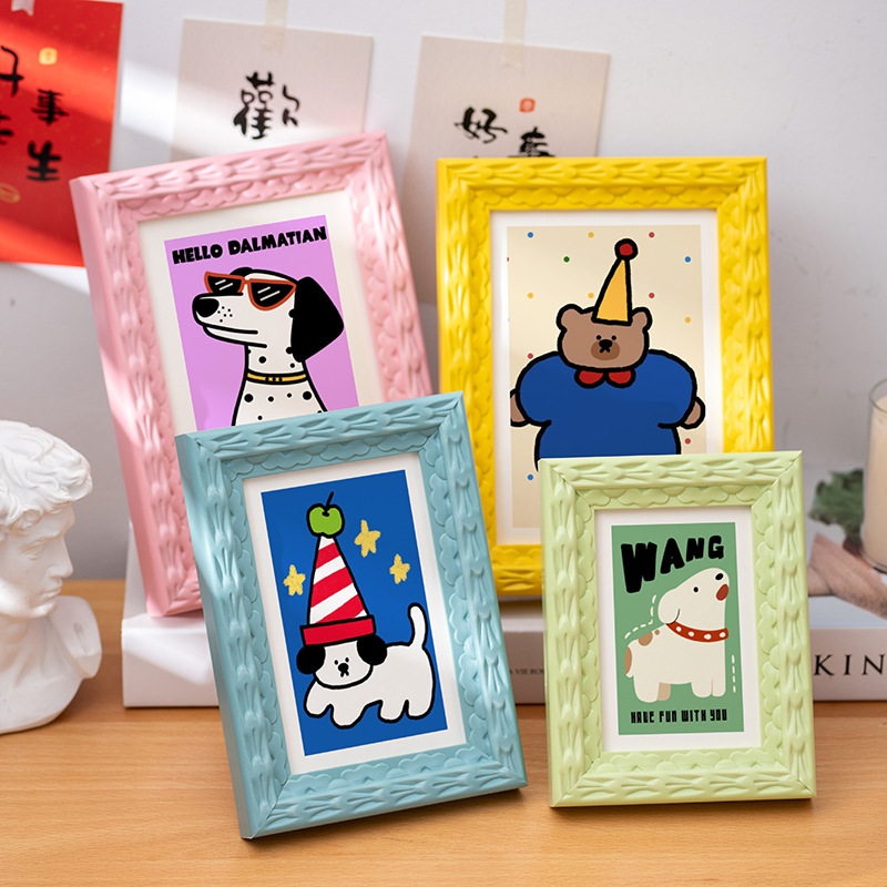 Resin Art Photo Frame - カラフルなフォトフレーム 5インチ-A4 ホームキッズ寝室DIY装飾フレーム、スタイリッシュなアートワークディスプレイ ピンク/ブルー/イエロー写真フレームギフト