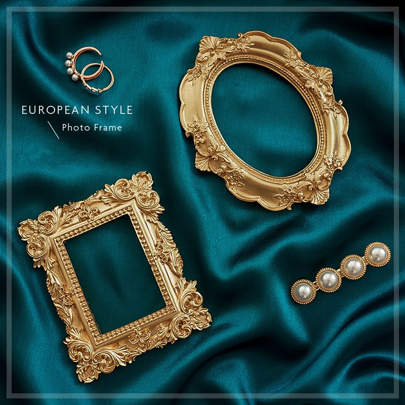 Resin Art Photo Frame - ゴールデンレトロフォトフレームネイルアートジュエリー装飾家の装飾写真撮影の背景撮影写真小道具