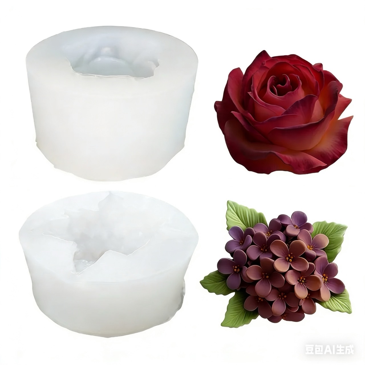 Resin Art With Rose - 3Dローズライラックフラワーシリコンモールド2個、樹脂やキャンドル作りの型として使用、DIY手作りキャンドル、樹脂工芸品、石鹸、ジュエリー鋳造、装飾に適しており、バレンタインデー、結婚式、ロマンチックなギフト作りに最適です。 レジンアート、繊細な花びら、クラフト愛好家向けに特別に設計、複雑な型のディテール | 詳細な花びらの質感、エレガントな花柄デザイン。アロマセラピーや手作りの装飾に適しています。