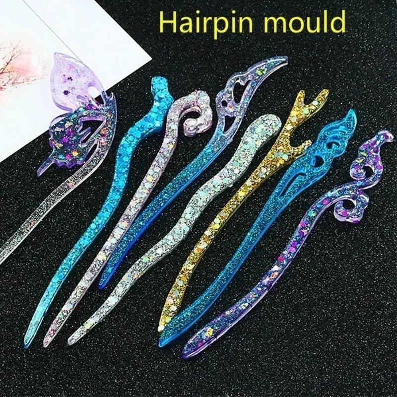Resin Art Essentials - 新しい透明ヘアピンシリコーン特殊金型樹脂 DIY ヘアジュエリー作成金型エポキシ樹脂金型女性の髪の装飾