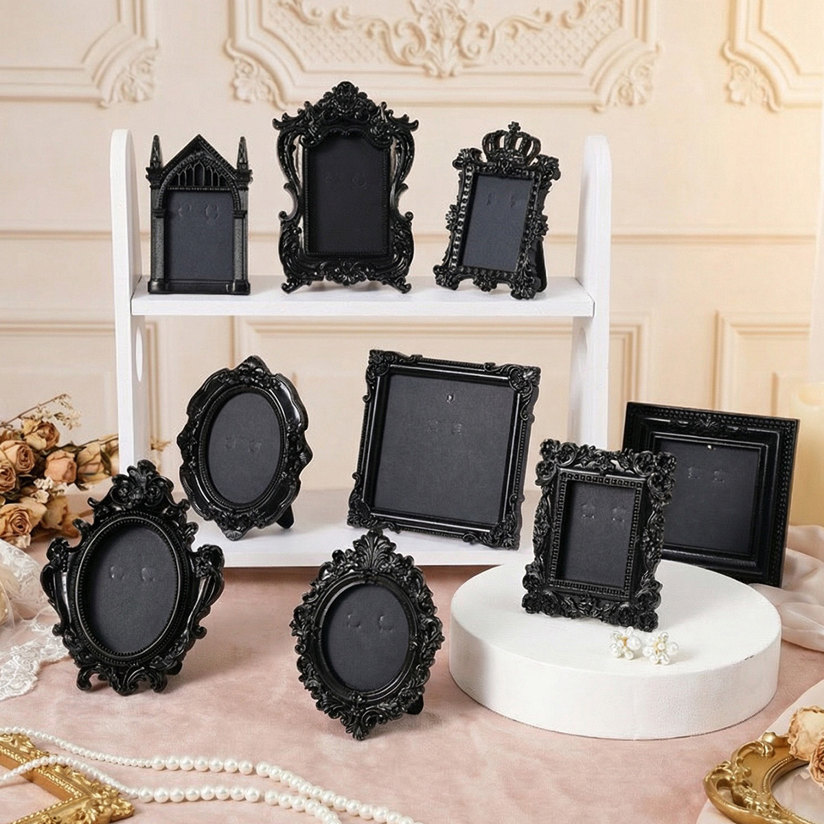 Resin Art Photo Frame - レトロミニフォトフレーム写真撮影用小道具樹脂製メモリーディスプレイフレームクリエイティブブラックゴールドヴィンテージ写真フレームギフト