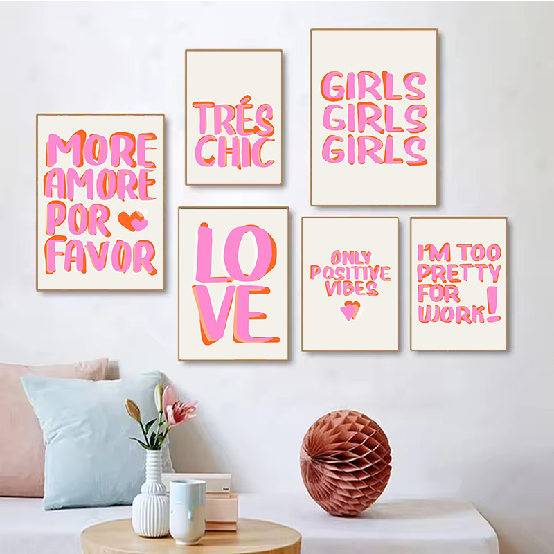 Resin Art Quotes - 北欧風「More Amor Por Favor」カラフルなエクレクティックピンクの愛の言葉が入った女の子の引用句ウォールアート、ダイヤモンドペインティングポスター、リビングルームの装飾絵画