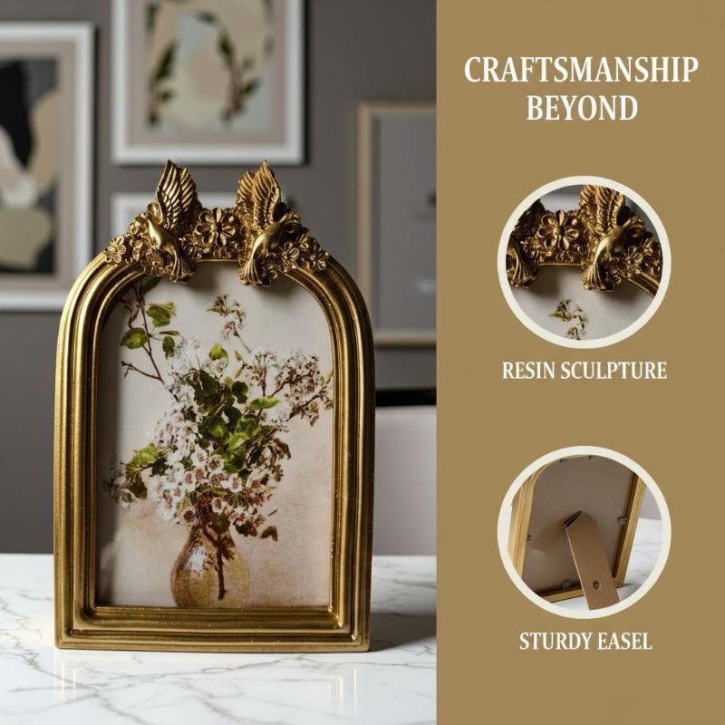 Resin Art On Wall - デスク壁装飾用オーバルフォトフレーム小さなレトロ吊り下げフレームクリエイティブヴィンテージゴールド樹脂額縁ディスプレイホルダー