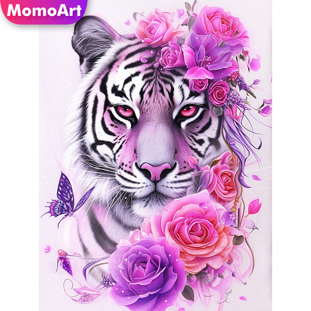 Resin Art With Rose - Momoart 新着ダイヤモンド刺繍タイガー動物ラインストーン絵画ローズ針仕事 DIY モザイク手芸壁アート