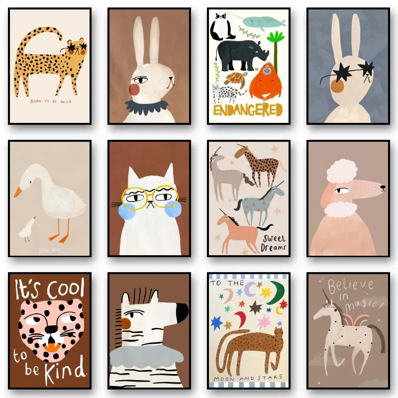 Resin Art Quotes - 面白い可愛い動物のウサギ、馬、パンダのポスター、モチベーションを高める名言プリント、ダイヤモンドプリントのウォールアート、部屋の家の装飾用絵画