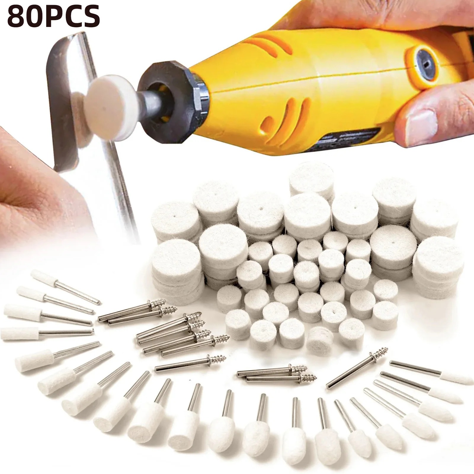 Resin Art Set - 80個入りウールフェルトバフ研磨ホイールキット、1/8インチシャンク回転工具研磨ホイール、金属、ジュエリー、木材、プラスチック、樹脂用