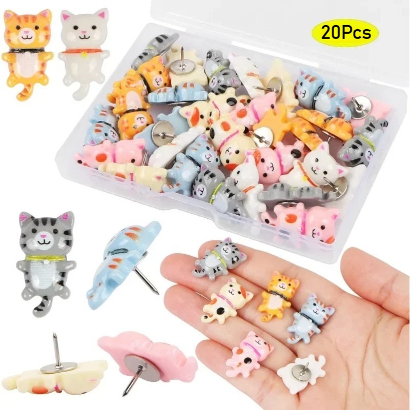 20個入り 可愛い樹脂製猫プッシュピン 装飾用動物型画鋲 コ - Resin Art On Wall のレビューと価格