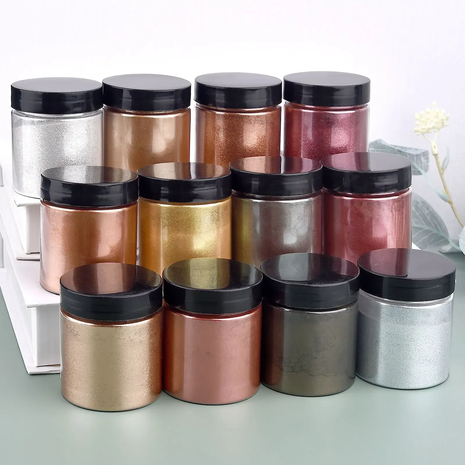 50 グラム/ボトルメタリックグリッターパウダーゴールドシル - Pearl Powder Resin のレビューと価格