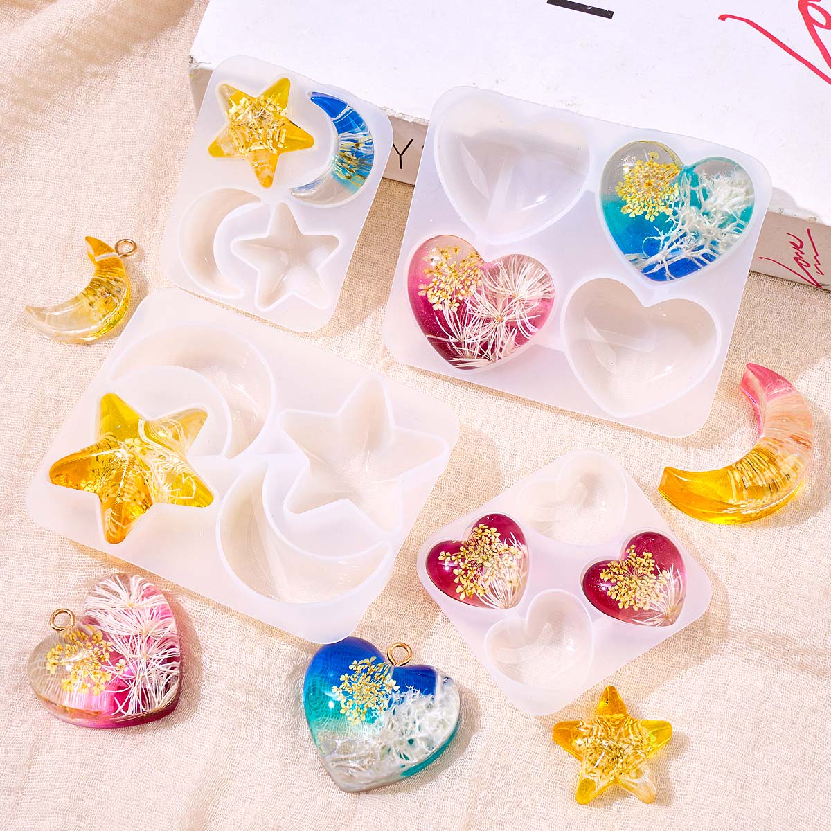 ハートスタームーンペンダントシリコンモールド DIY エポキ - Resin Art Kit With Molds のレビューと価格