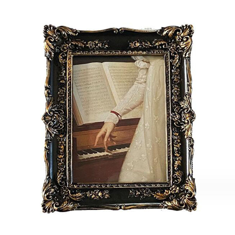 ヨーロッパスタイル樹脂レリーフ花フォトフレーム黒色額縁長方形 - Resin Art Photo Frame のレビューと価格