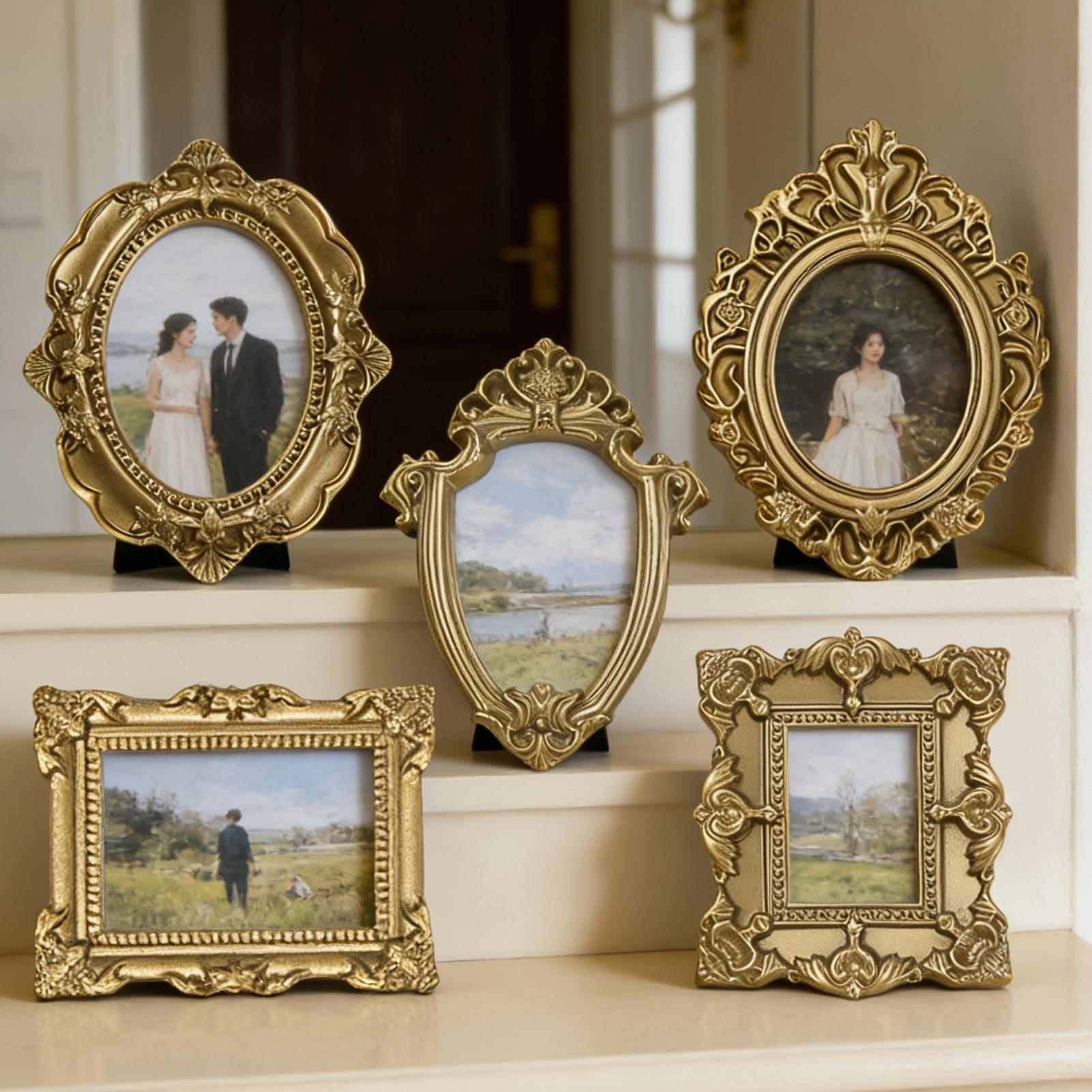 5/9 個ゴールドヴィンテージフォトフレームアートジュエリー - Resin Art Photo Frame のレビューと価格
