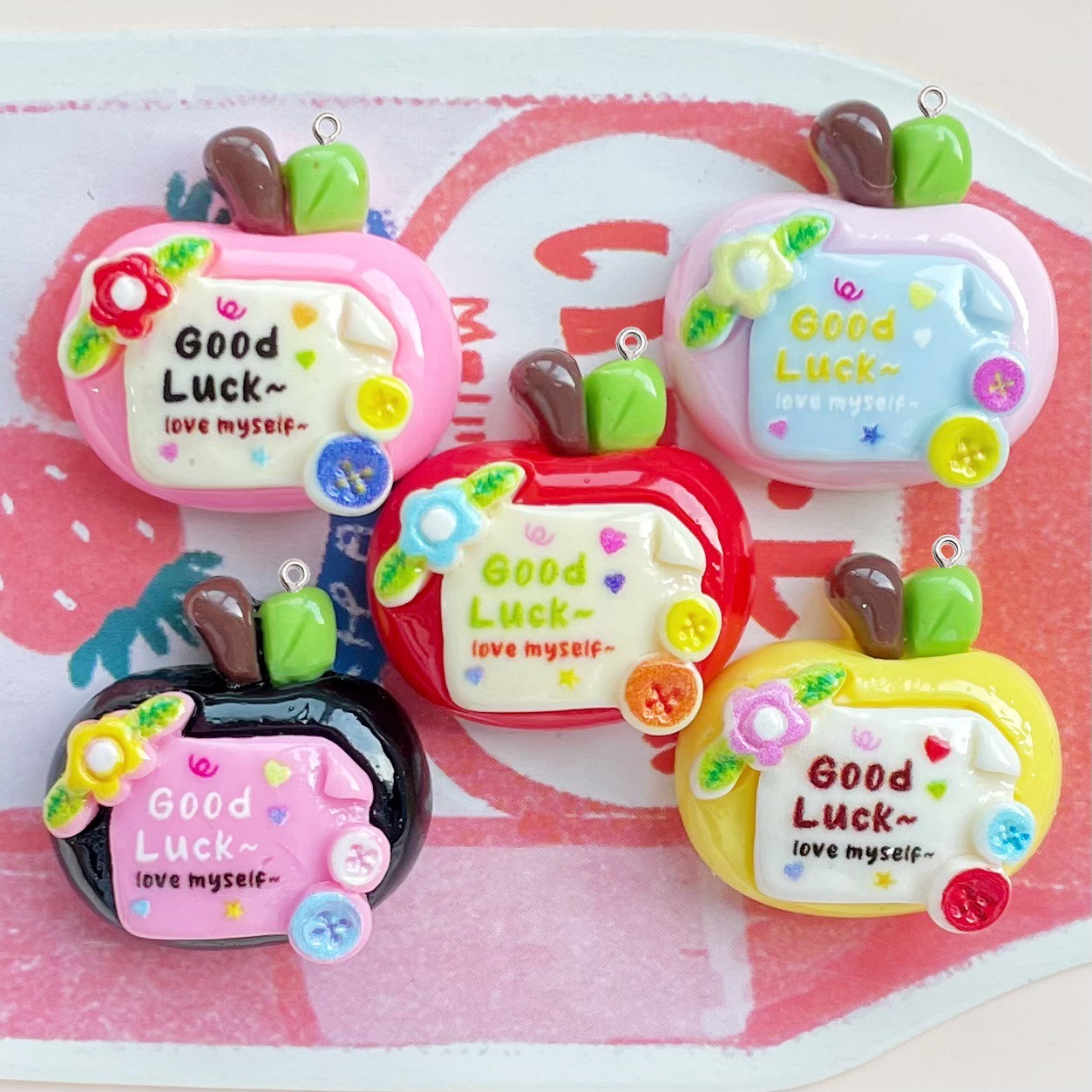 10 個かわいい幸運の赤いリンゴ平面樹脂ペンダント電話ジュエ - Resin Art Earrings Material のレビューと価格