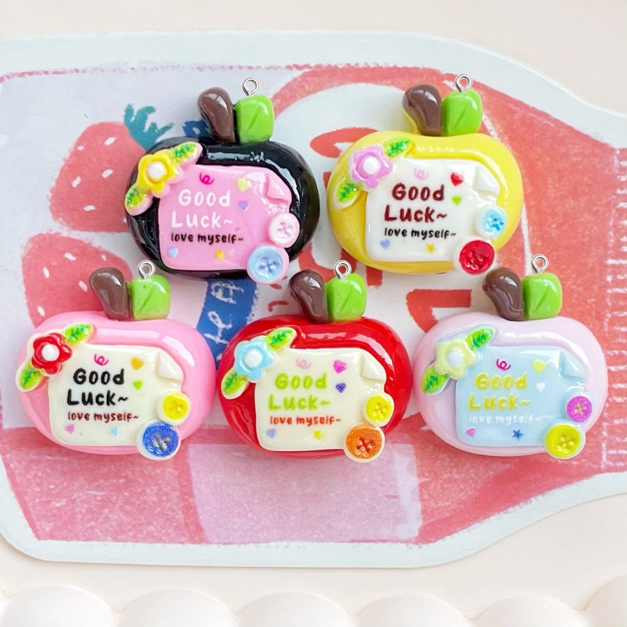 10 個かわいい幸運の赤いリンゴ平面樹脂ペンダント電話ジュエ - Resin Art Earrings Material のレビューと価格