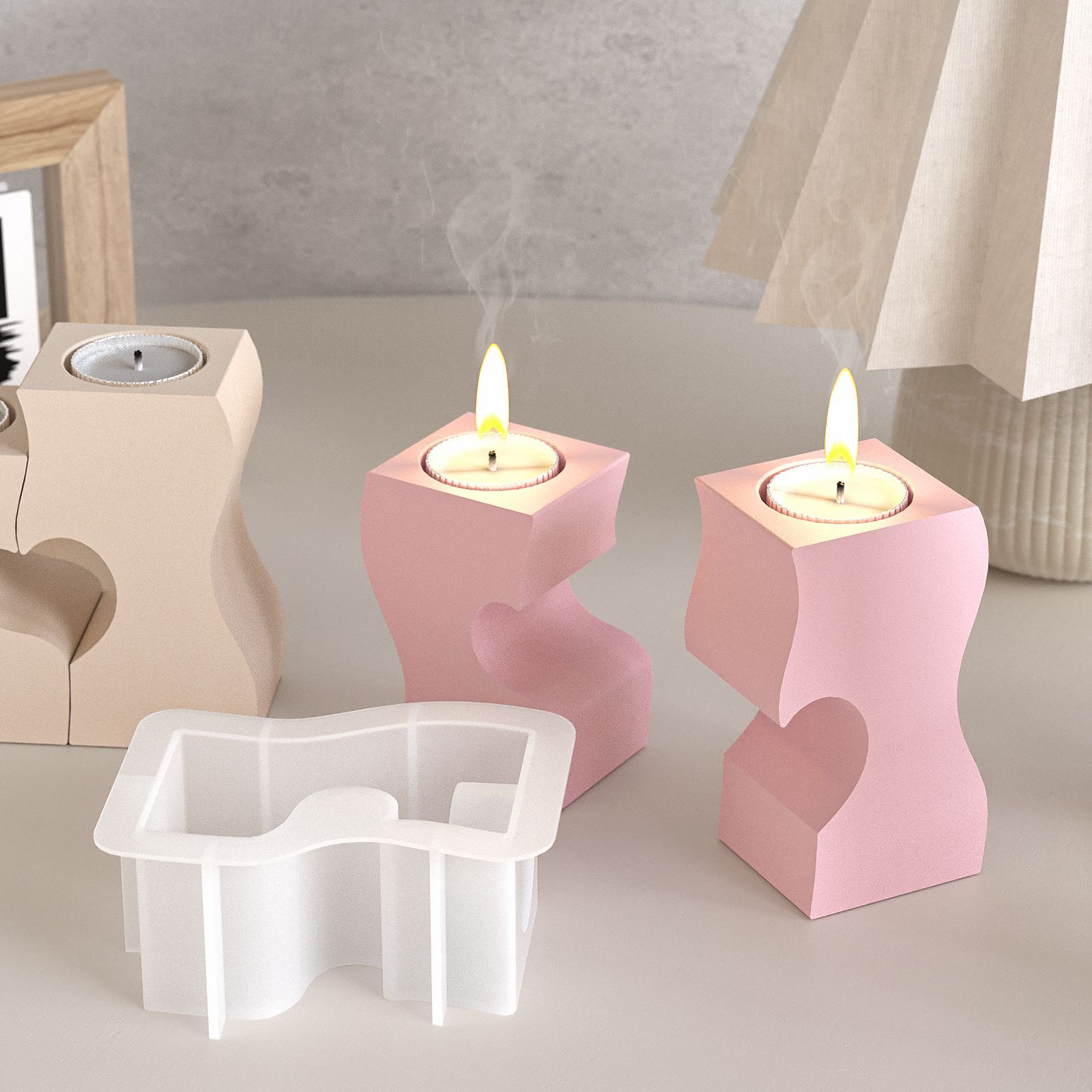 S ハート燭台シリコーン金型 DIY キャンドルホルダー石膏 - Resin Art Kit With Molds のレビューと価格