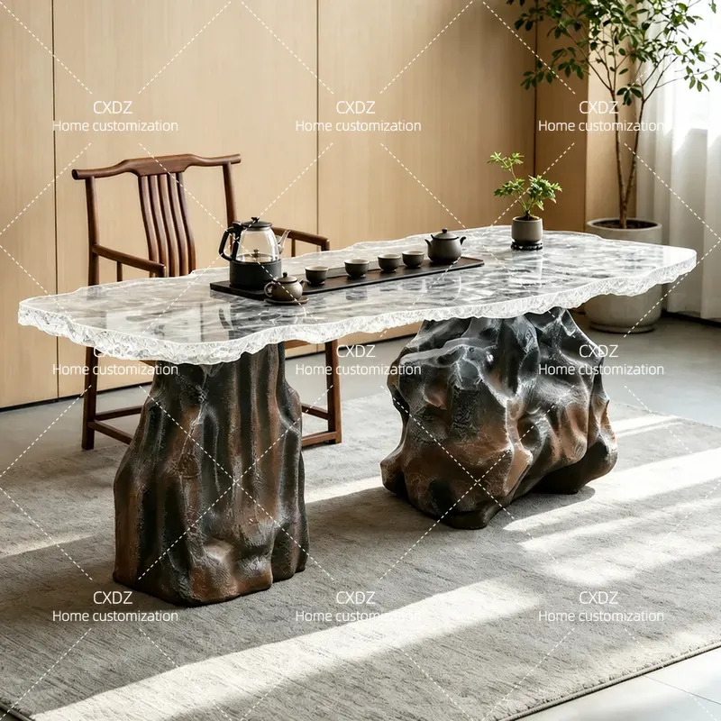 アートグレイシャーレジンティーテーブル特殊形状石製ベース透明 - Resin Art Coffee Table のレビューと価格