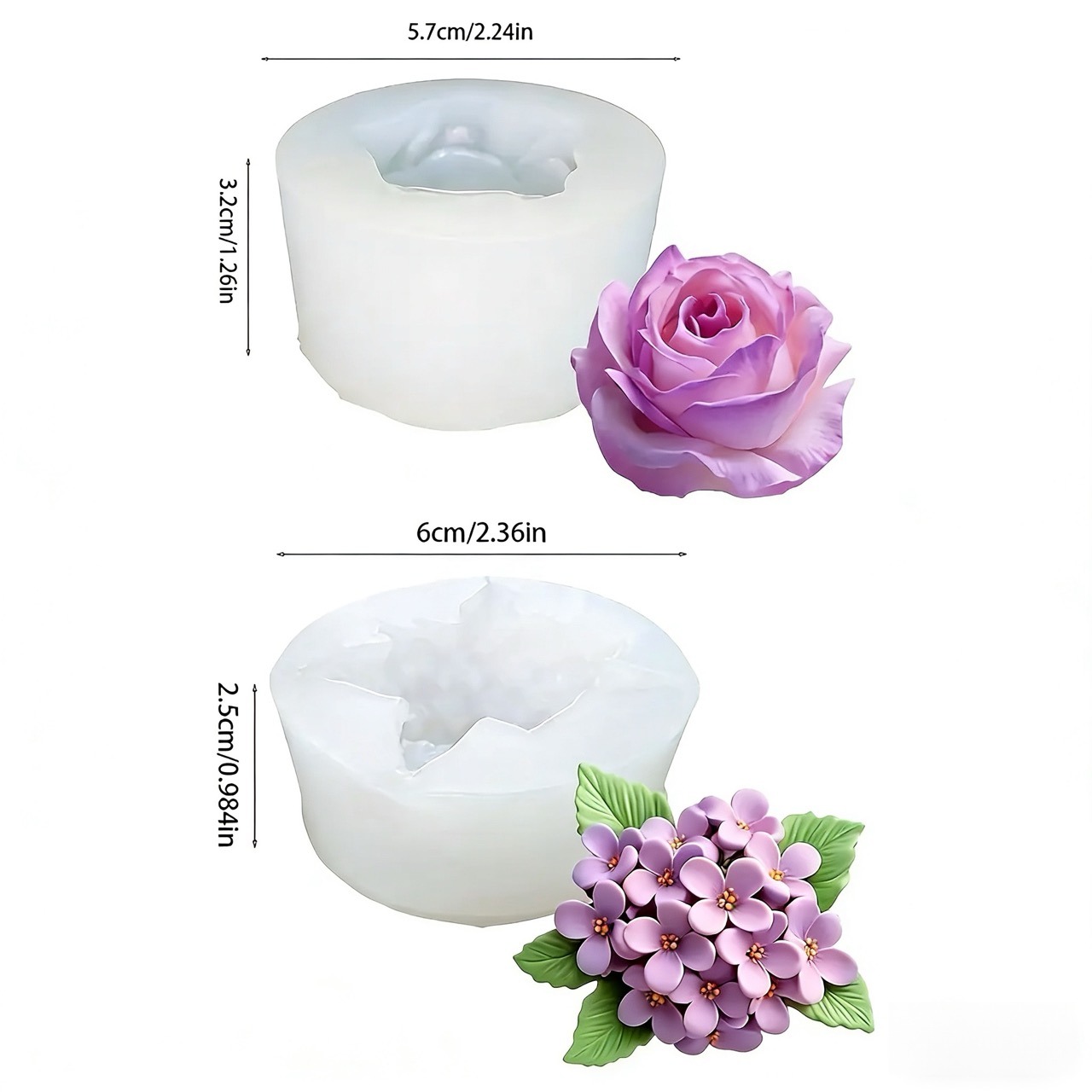 3Dローズライラックフラワーシリコンモールド2個、樹脂やキャ - Resin Art With Rose のレビューと価格